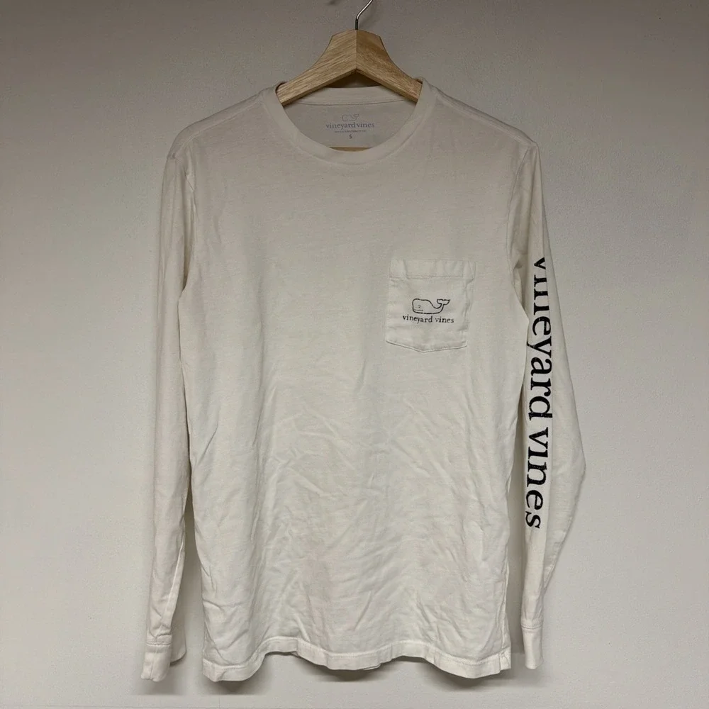 Vineyard Vines T-shirt Size S Mens Vintage Whale Long Sleeve Pocket White